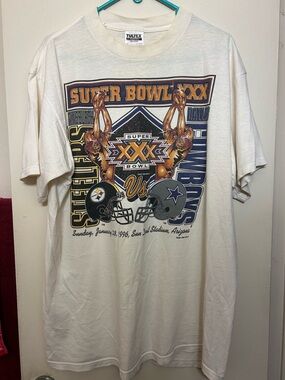 Tultex White Super Bowl XXX Steelers vs Cowboys Graphic Tee Size XL